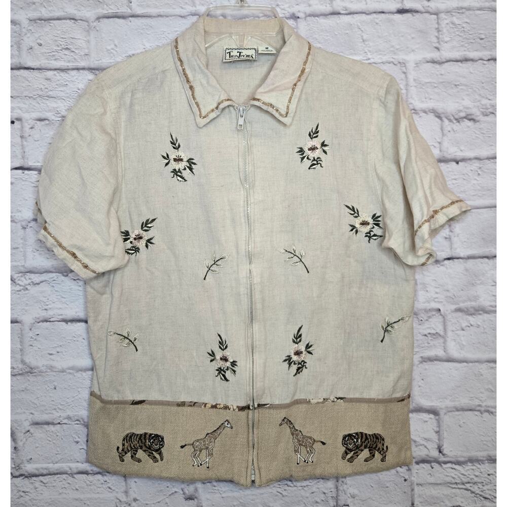 Vintage Tantrums cotton floral embroidered Safari animal print medium.